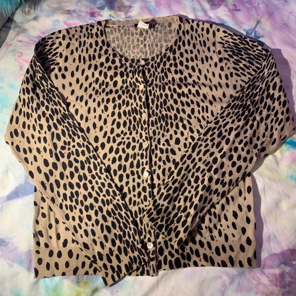 100% Merino Wool J. Crew Leopard Cardigan Sweater